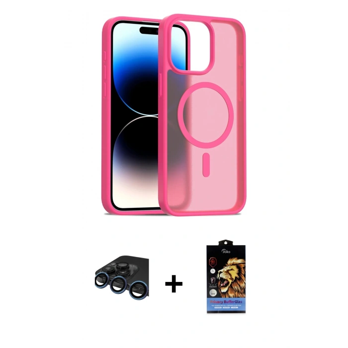 MARSİLYAN™- iPhone 15 Pro Kılıf Siluet Minimal Prime - Siyah Buffer Hayalet Cam Ekran Koruyucu + Raze Metal Kamera Lens - LT