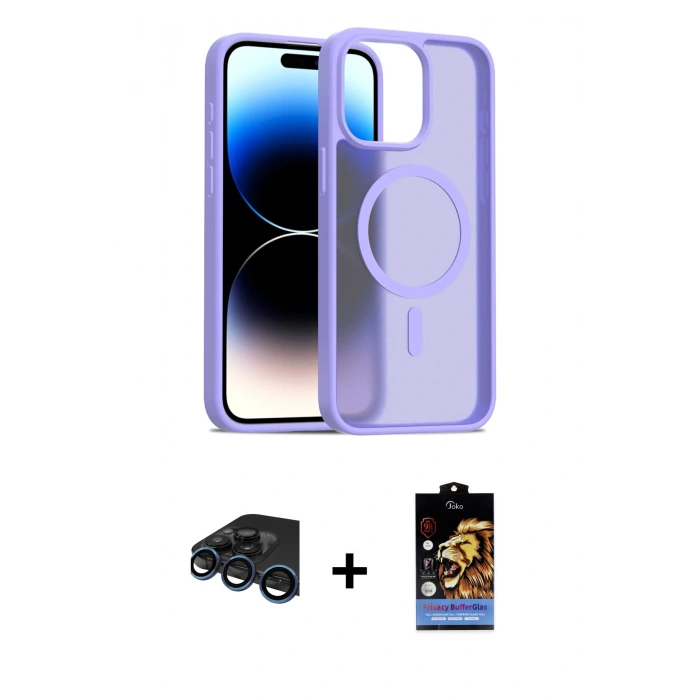 MARSİLYAN™- iPhone 15 Pro Kılıf Siluet Minimal Prime - Siyah Buffer Hayalet Cam Ekran Koruyucu + Raze Metal Kamera Lens - LT