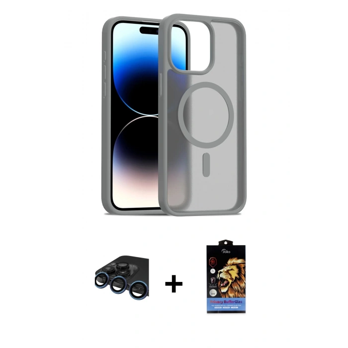 MARSİLYAN™- iPhone 15 Pro Kılıf Siluet Minimal Prime - Siyah Buffer Hayalet Cam Ekran Koruyucu + Raze Metal Kamera Lens - LT