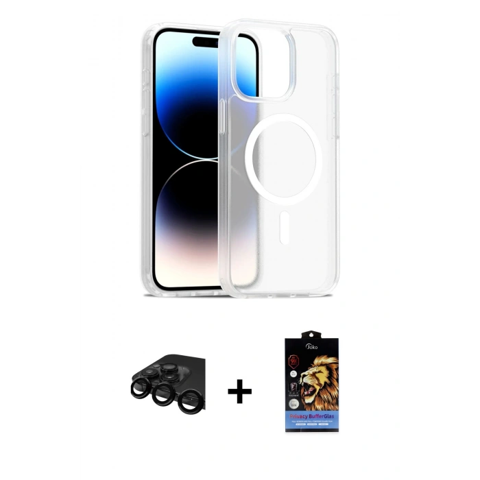 MARSİLYAN™- iPhone 15 Pro Kılıf Siluet Minimal Prime - Siyah Buffer Hayalet Cam Ekran Koruyucu + Raze Metal Kamera Lens - SH