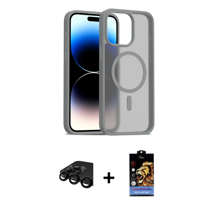 MARSİLYAN™- iPhone 15 Pro Kılıf Siluet Minimal Prime - Siyah Buffer Hayalet Cam Ekran Koruyucu + Raze Metal Kamera Lens - SH