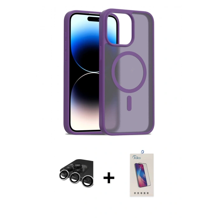 MARSİLYAN™- iPhone 15 Pro Kılıf Siluet Minimal Prime - Siyah Joko 5D Cam + Raze Metal Kamera Lens - GS
