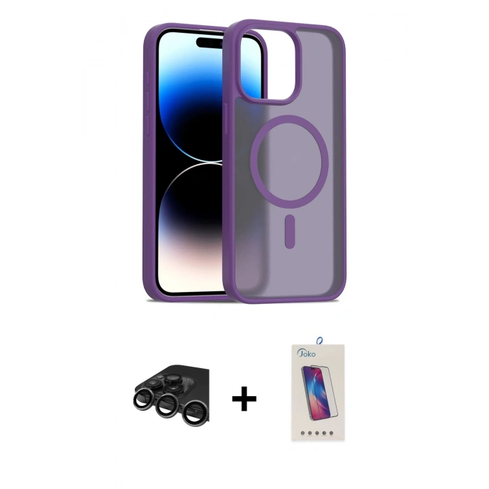 MARSİLYAN™- iPhone 15 Pro Kılıf Siluet Minimal Prime - Siyah Joko 5D Cam + Raze Metal Kamera Lens - TMGI