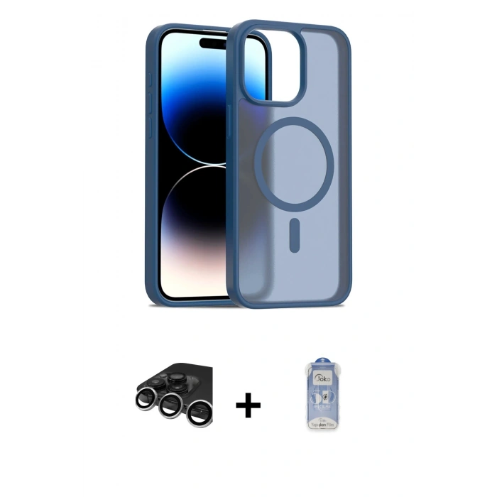 MARSİLYAN™- iPhone 15 Pro Kılıf Siluet Minimal Prime - Siyah Joko Magic 5D Cam + Raze Metal Kamera Lens - GS