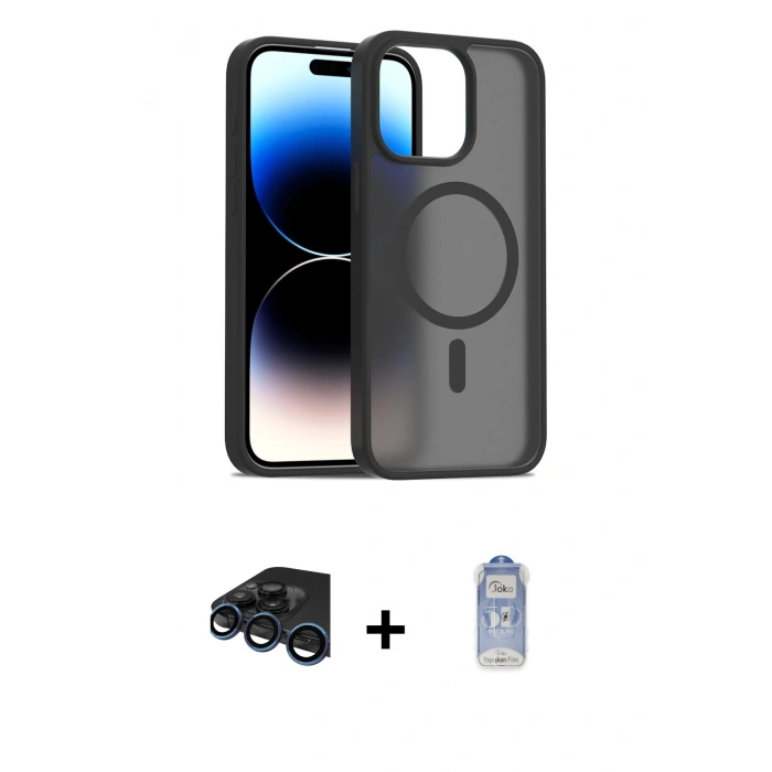 MARSİLYAN™- iPhone 15 Pro Kılıf Siluet Minimal Prime - Siyah Joko Magic 5D Cam + Raze Metal Kamera Lens - LT