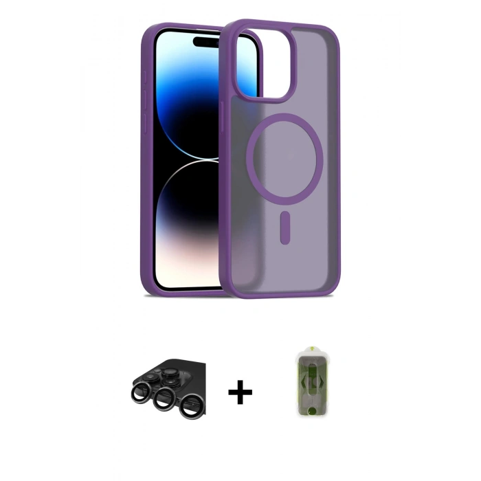 MARSİLYAN™- iPhone 15 Pro Kılıf Siluet Minimal Prime - Siyah Joko Magic 5D Hayalet Cam + Raze Metal Kamera Lens - TMGI