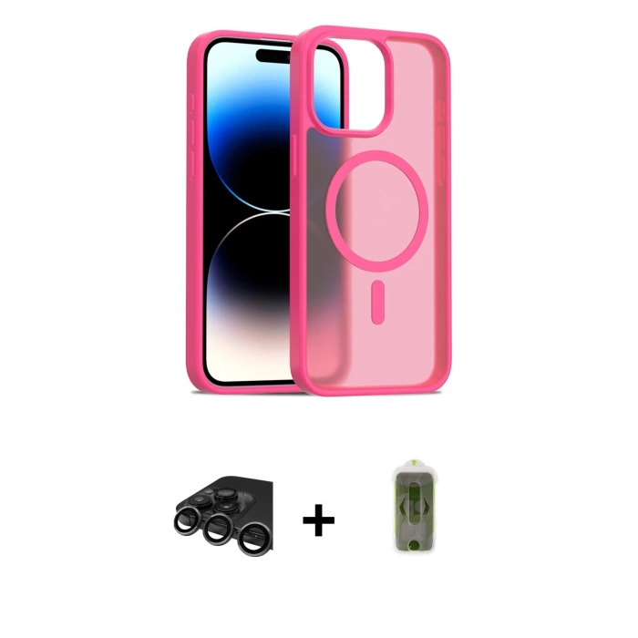 MARSİLYAN™- iPhone 15 Pro Kılıf Siluet Minimal Prime - Siyah Joko Magic 5D Hayalet Cam + Raze Metal Kamera Lens - TMGI
