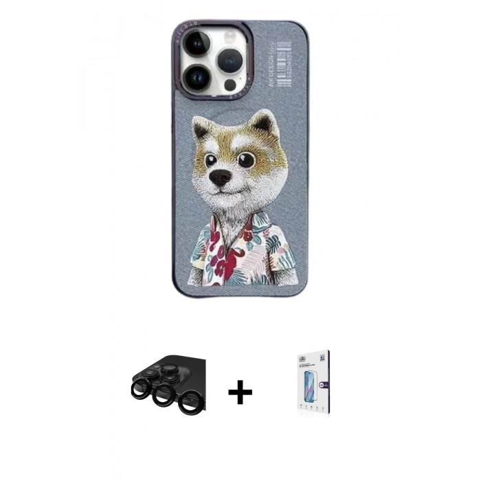 MARSİLYAN™- iPhone 15 Pro Kılıf Siluet Modern Özel Seri - Siyah Bilvis 0.18mm Plus Cam Ekran Koruyucu + Raze Metal Kamera Lens - SH