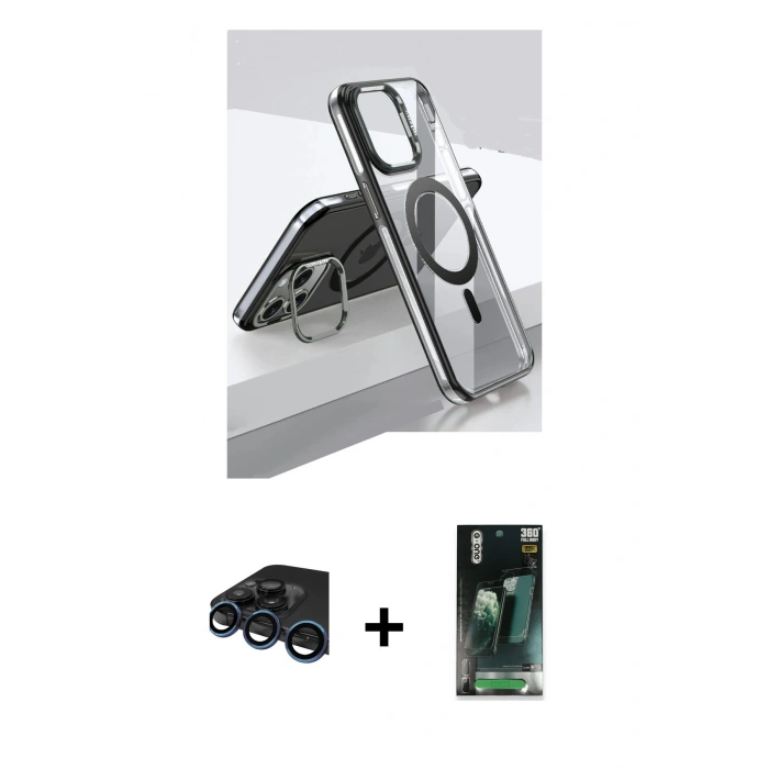 MARSİLYAN™- iPhone 15 Pro Kılıf Vadi Çizgi Özel Seri - Şeffaf 360 Full Body Arka Koruyucu + Raze Metal Kamera Lens - LT