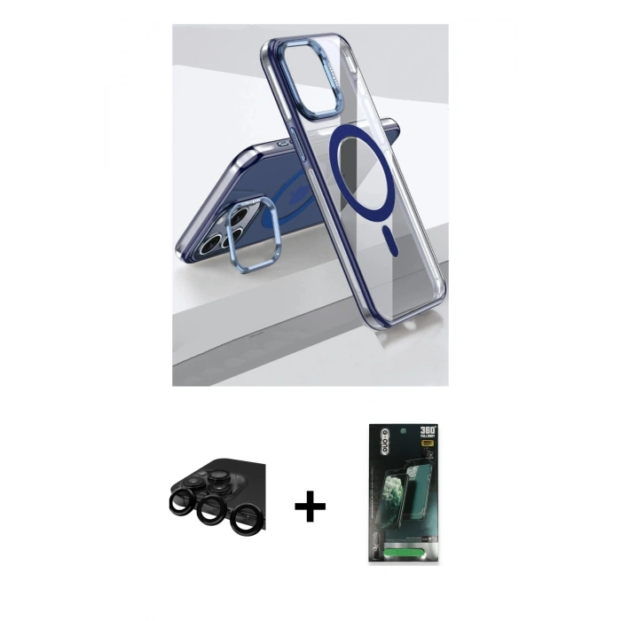 MARSİLYAN™- iPhone 15 Pro Kılıf Vadi Çizgi Özel Seri - Siyah 360 Mat Full Body Arka Koruyucu + Siyah Raze Metal Kamera Lens