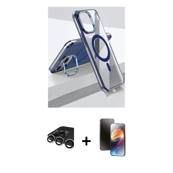 MARSİLYAN™- iPhone 15 Pro Kılıf Vadi Çizgi Özel Seri - Siyah 3D Antistatik Mat Seramik Nano Ekran Koruyucu + Raze Metal Kamera Lens - GS
