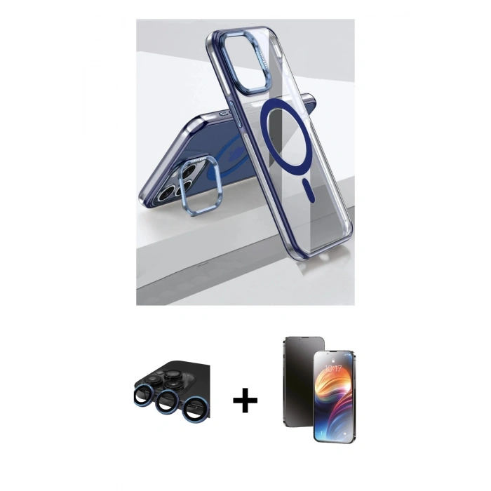 MARSİLYAN™- iPhone 15 Pro Kılıf Vadi Çizgi Özel Seri - Siyah 3D Antistatik Mat Seramik Nano Ekran Koruyucu + Raze Metal Kamera Lens - LT