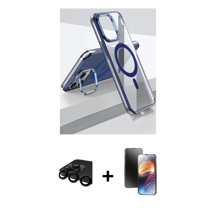 MARSİLYAN™- iPhone 15 Pro Kılıf Vadi Çizgi Özel Seri - Siyah 3D Antistatik Mat Seramik Nano Ekran Koruyucu + Raze Metal Kamera Lens - SH