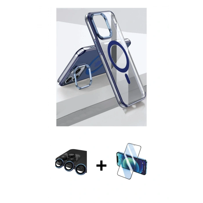 MARSİLYAN™- iPhone 15 Pro Kılıf Vadi Çizgi Özel Seri - Siyah 3D Antistatik Seramik Nano Ekran Koruyucu + Raze Metal Kamera Lens - LT