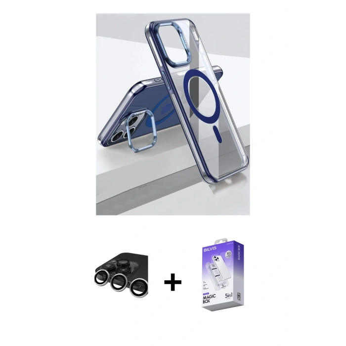 MARSİLYAN™- iPhone 15 Pro Kılıf Vadi Çizgi Özel Seri - Siyah Bilvis 5in1 3D Magic Cam Ekran Koruyucu + Raze Metal Kamera Lens - GS