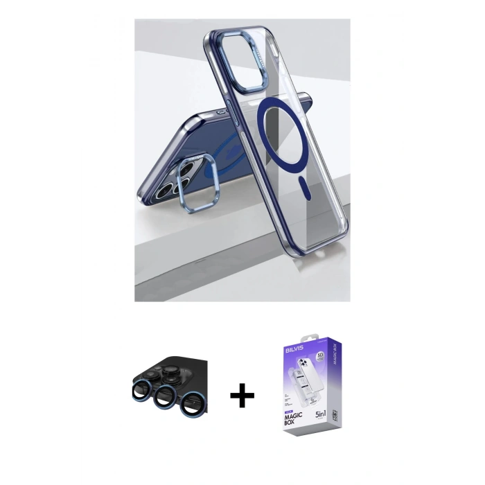 MARSİLYAN™- iPhone 15 Pro Kılıf Vadi Çizgi Özel Seri - Siyah Bilvis 5in1 3D Magic Cam Ekran Koruyucu + Raze Metal Kamera Lens - LT