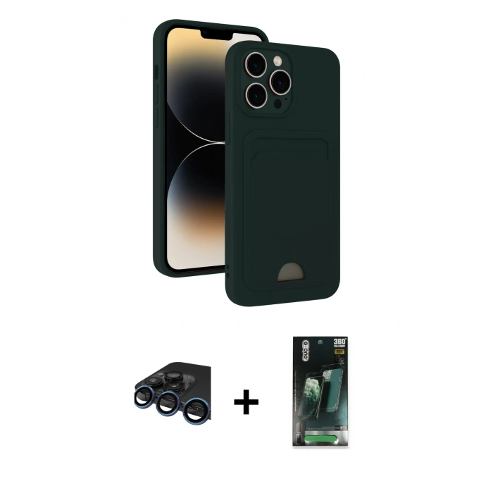 MARSİLYAN™- iPhone 15 Pro Kılıf Vadi Çizgi Prime - Şeffaf 360 Full Body Arka Koruyucu + Raze Metal Kamera Lens - LT