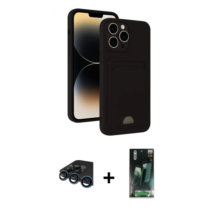 MARSİLYAN™- iPhone 15 Pro Kılıf Vadi Çizgi Prime - Şeffaf 360 Full Body Arka Koruyucu + Raze Metal Kamera Lens - LT