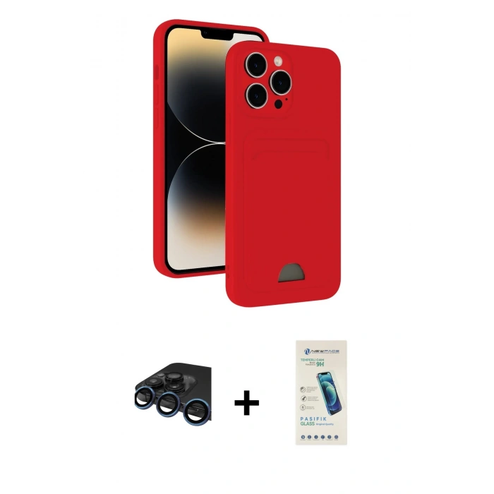 MARSİLYAN™- iPhone 15 Pro Kılıf Vadi Çizgi Prime - Şeffaf Pasifik Cam Ekran Koruyucu + Raze Metal Kamera Lens - LT