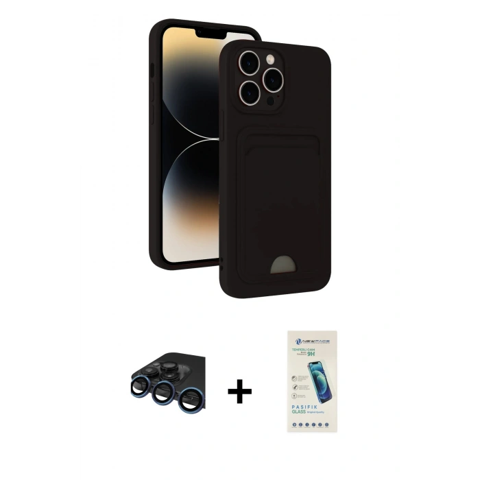 MARSİLYAN™- iPhone 15 Pro Kılıf Vadi Çizgi Prime - Şeffaf Pasifik Cam Ekran Koruyucu + Raze Metal Kamera Lens - LT