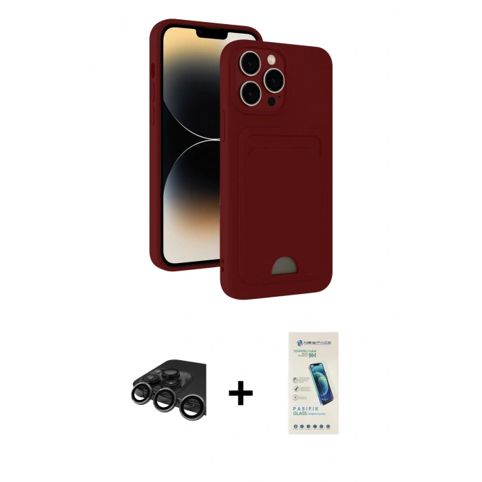 MARSİLYAN™- iPhone 15 Pro Kılıf Vadi Çizgi Prime - Şeffaf Pasifik Cam Ekran Koruyucu + Raze Metal Kamera Lens - TMGI