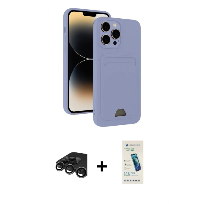 MARSİLYAN™- iPhone 15 Pro Kılıf Vadi Çizgi Prime - Şeffaf Pasifik Cam Ekran Koruyucu + Raze Metal Kamera Lens - TMGI