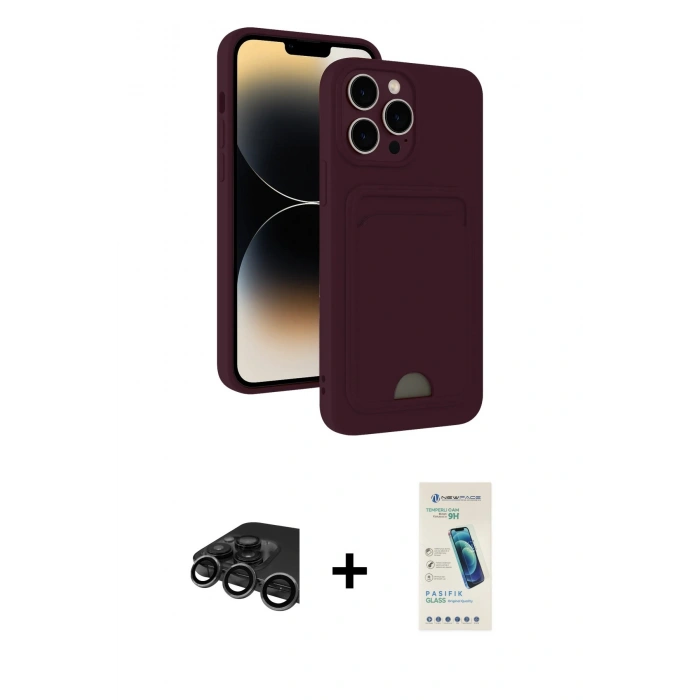 MARSİLYAN™- iPhone 15 Pro Kılıf Vadi Çizgi Prime - Şeffaf Pasifik Cam Ekran Koruyucu + Raze Metal Kamera Lens - TMGI
