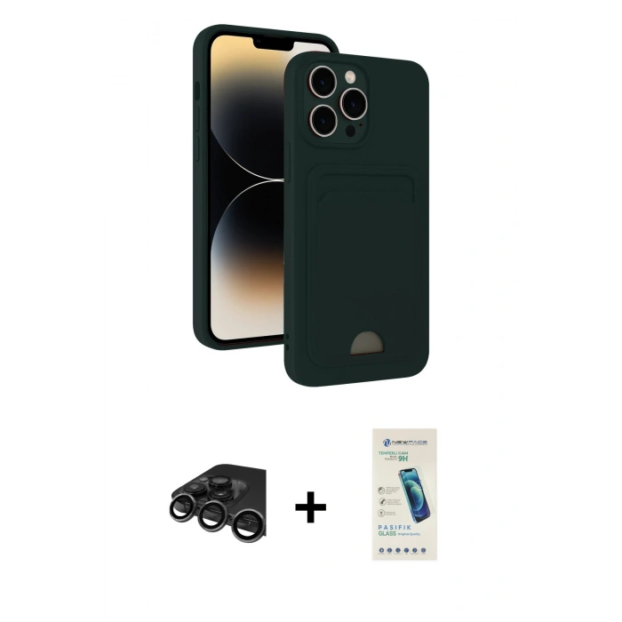 MARSİLYAN™- iPhone 15 Pro Kılıf Vadi Çizgi Prime - Şeffaf Pasifik Cam Ekran Koruyucu + Raze Metal Kamera Lens - TMGI