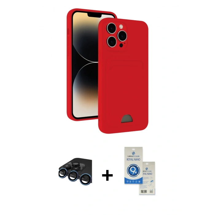 MARSİLYAN™- iPhone 15 Pro Kılıf Vadi Çizgi Prime - Şeffaf Royal Nano Ekran Koruyucu + Raze Metal Kamera Lens - LT