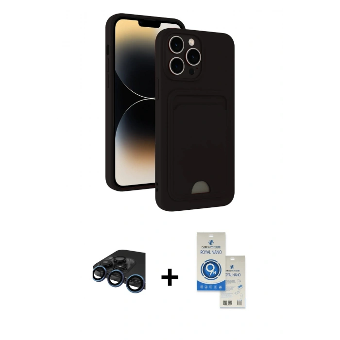 MARSİLYAN™- iPhone 15 Pro Kılıf Vadi Çizgi Prime - Şeffaf Royal Nano Ekran Koruyucu + Raze Metal Kamera Lens - LT
