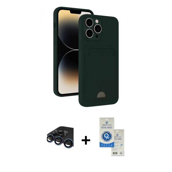 MARSİLYAN™- iPhone 15 Pro Kılıf Vadi Çizgi Prime - Şeffaf Royal Nano Ekran Koruyucu + Raze Metal Kamera Lens - LT