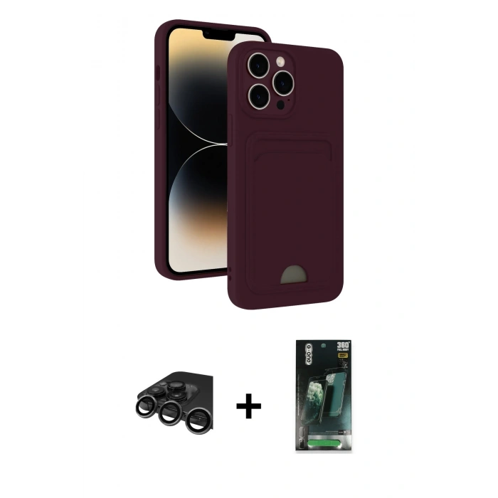 MARSİLYAN™- iPhone 15 Pro Kılıf Vadi Çizgi Prime - Siyah 360 Mat Full Body Arka Koruyucu + Raze Metal Kamera Lens - TMGI