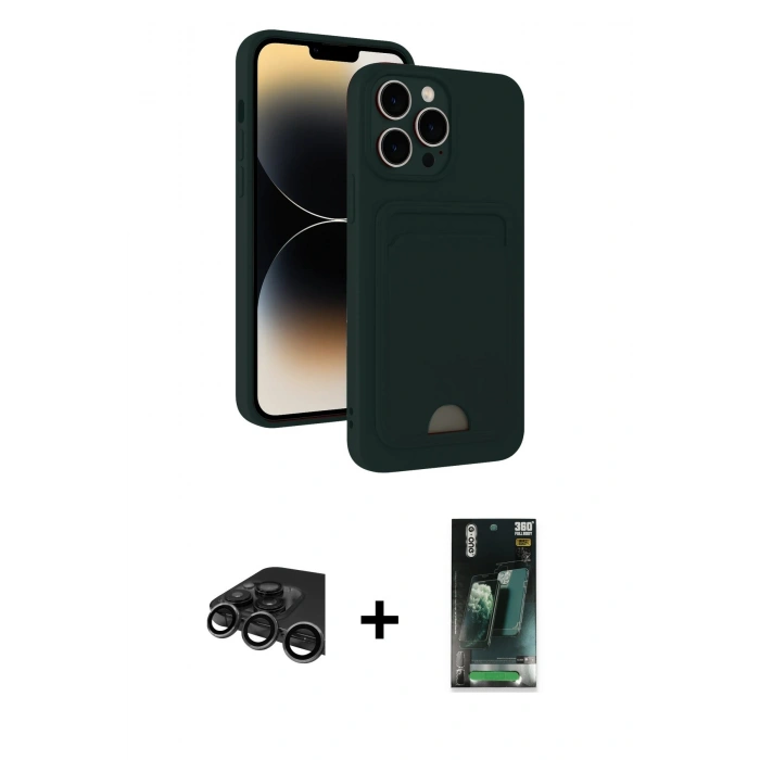 MARSİLYAN™- iPhone 15 Pro Kılıf Vadi Çizgi Prime - Siyah 360 Mat Full Body Arka Koruyucu + Raze Metal Kamera Lens - TMGI