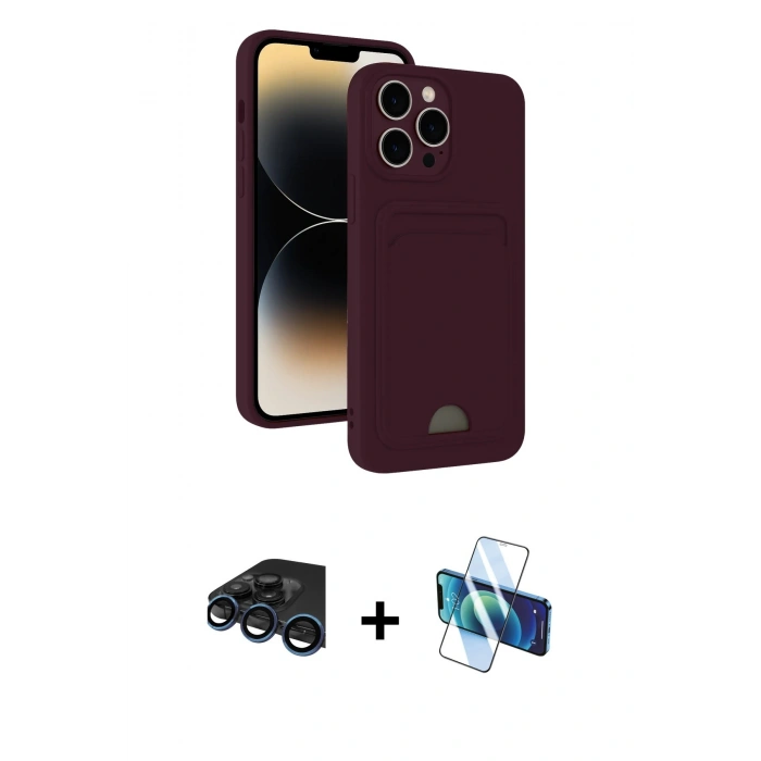 MARSİLYAN™- iPhone 15 Pro Kılıf Vadi Çizgi Prime - Siyah 3D Antistatik Cam Ekran Koruyucu + Raze Metal Kamera Lens - LT