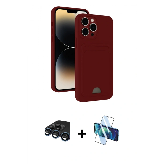 MARSİLYAN™- iPhone 15 Pro Kılıf Vadi Çizgi Prime - Siyah 3D Antistatik Cam Ekran Koruyucu + Raze Metal Kamera Lens - LT