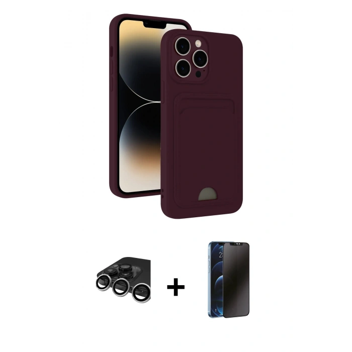 MARSİLYAN™- iPhone 15 Pro Kılıf Vadi Çizgi Prime - Siyah 3D Antistatik Hayalet Cam Ekran Koruyucu + Raze Metal Kamera Lens - GS