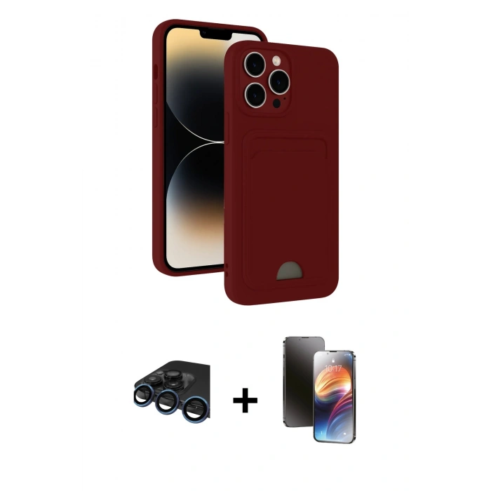 MARSİLYAN™- iPhone 15 Pro Kılıf Vadi Çizgi Prime - Siyah 3D Antistatik Mat Seramik Nano Ekran Koruyucu + Raze Metal Kamera Lens - LT