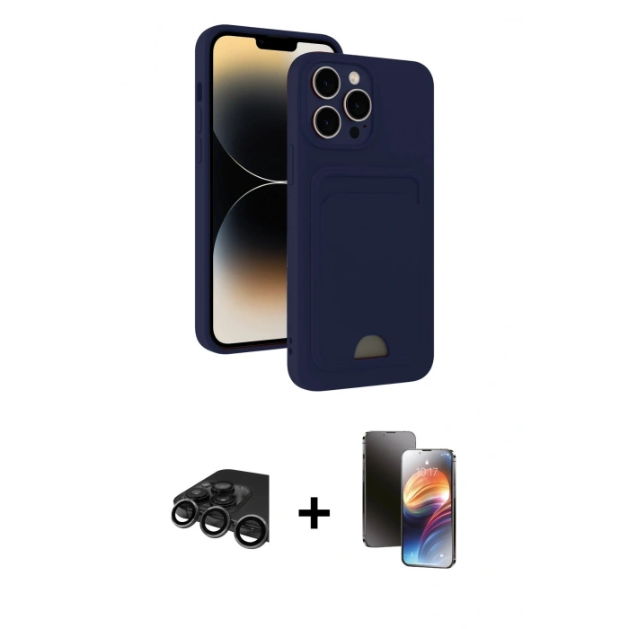 MARSİLYAN™- iPhone 15 Pro Kılıf Vadi Çizgi Prime - Siyah 3D Antistatik Mat Seramik Nano Ekran Koruyucu + Raze Metal Kamera Lens - TMGI