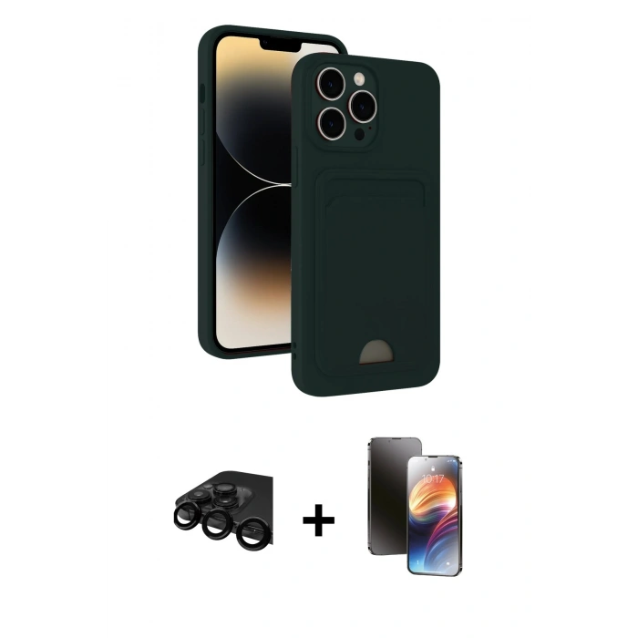 MARSİLYAN™- iPhone 15 Pro Kılıf Vadi Çizgi Prime - Siyah 3D Antistatik Mat Seramik Nano Ekran Koruyucu + Raze Metal Kamera Lens - SH