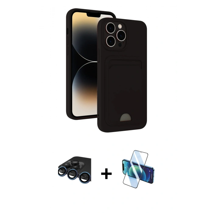 MARSİLYAN™- iPhone 15 Pro Kılıf Vadi Çizgi Prime - Siyah 3D Antistatik Seramik Nano Ekran Koruyucu + Raze Metal Kamera Lens - LT