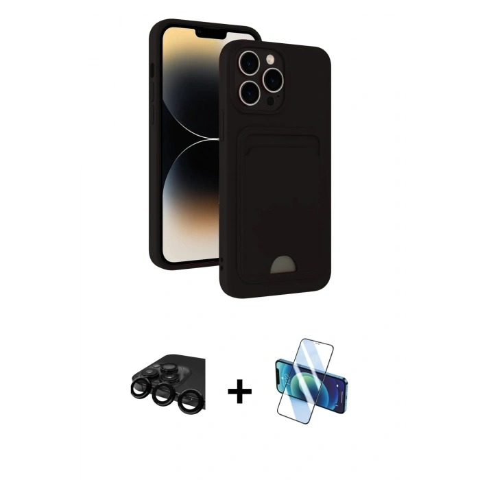 MARSİLYAN™- iPhone 15 Pro Kılıf Vadi Çizgi Prime - Siyah 3D Antistatik Seramik Nano Ekran Koruyucu + Raze Metal Kamera Lens - SH