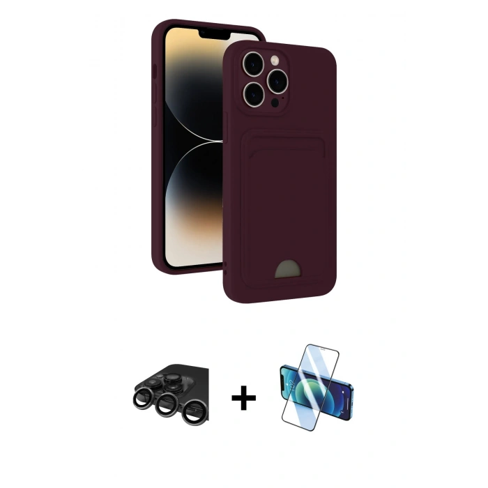 MARSİLYAN™- iPhone 15 Pro Kılıf Vadi Çizgi Prime - Siyah 3D Antistatik Seramik Nano Ekran Koruyucu + Raze Metal Kamera Lens - TMGI