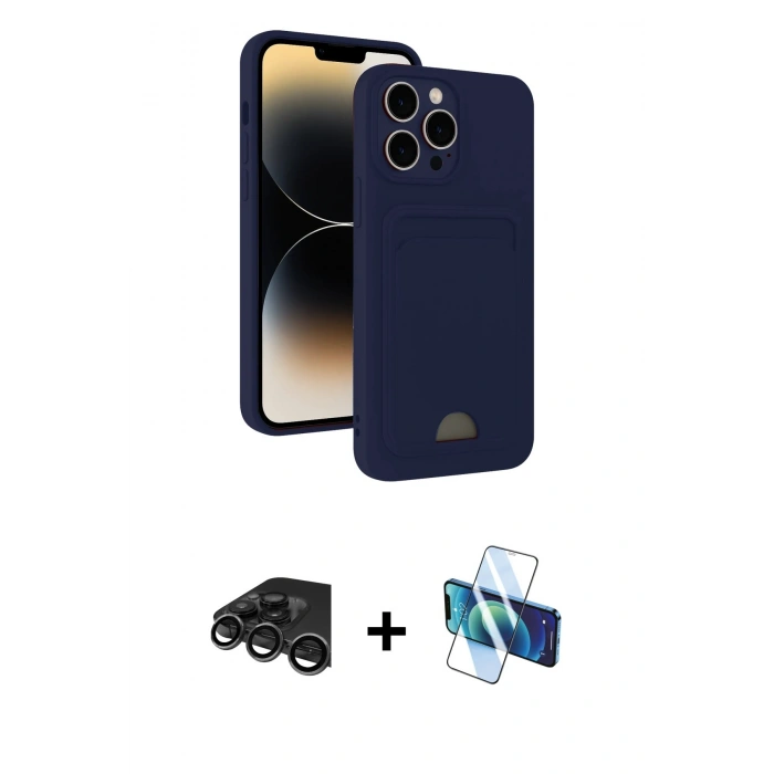 MARSİLYAN™- iPhone 15 Pro Kılıf Vadi Çizgi Prime - Siyah 3D Antistatik Seramik Nano Ekran Koruyucu + Raze Metal Kamera Lens - TMGI