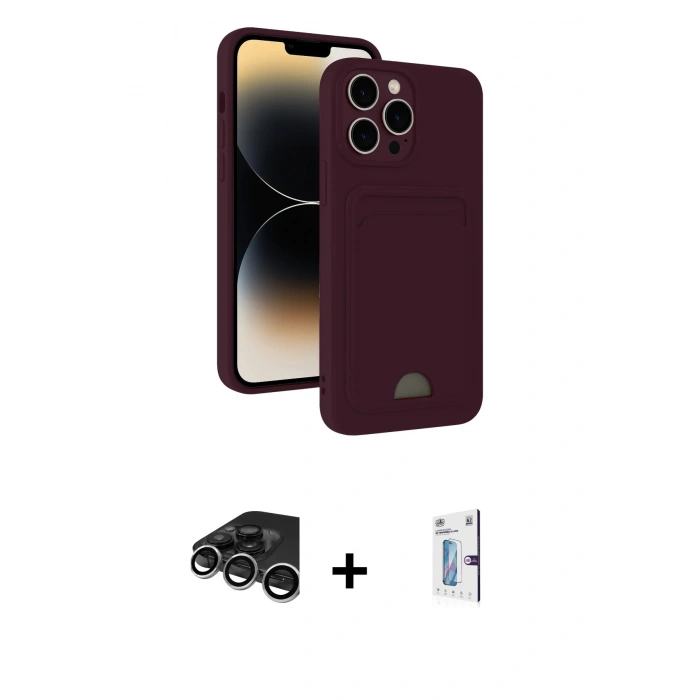 MARSİLYAN™- iPhone 15 Pro Kılıf Vadi Çizgi Prime - Siyah Bilvis 0.18mm Plus Cam Ekran Koruyucu + Raze Metal Kamera Lens - GS