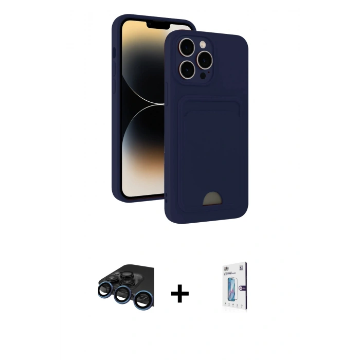 MARSİLYAN™- iPhone 15 Pro Kılıf Vadi Çizgi Prime - Siyah Bilvis 0.18mm Plus Cam Ekran Koruyucu + Raze Metal Kamera Lens - LT