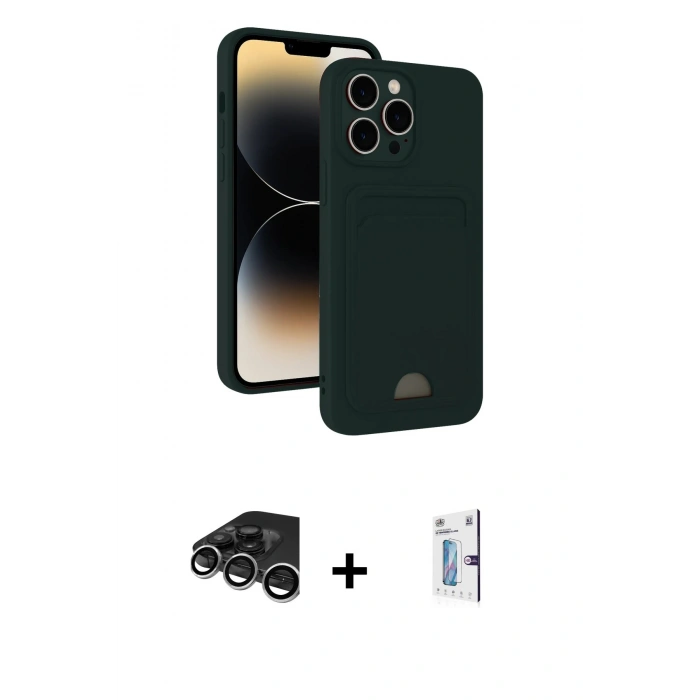 MARSİLYAN™- iPhone 15 Pro Kılıf Vadi Çizgi Prime - Siyah Bilvis 0.18mm Plus Cam Ekran Koruyucu + Raze Metal Kamera Lens - GS