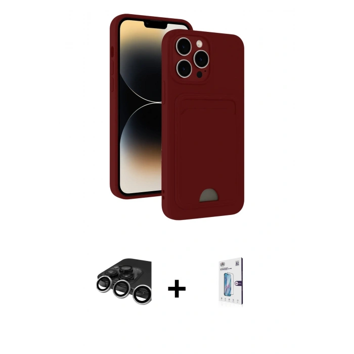 MARSİLYAN™- iPhone 15 Pro Kılıf Vadi Çizgi Prime - Siyah Bilvis 0.18mm Plus Cam Ekran Koruyucu + Raze Metal Kamera Lens - GS