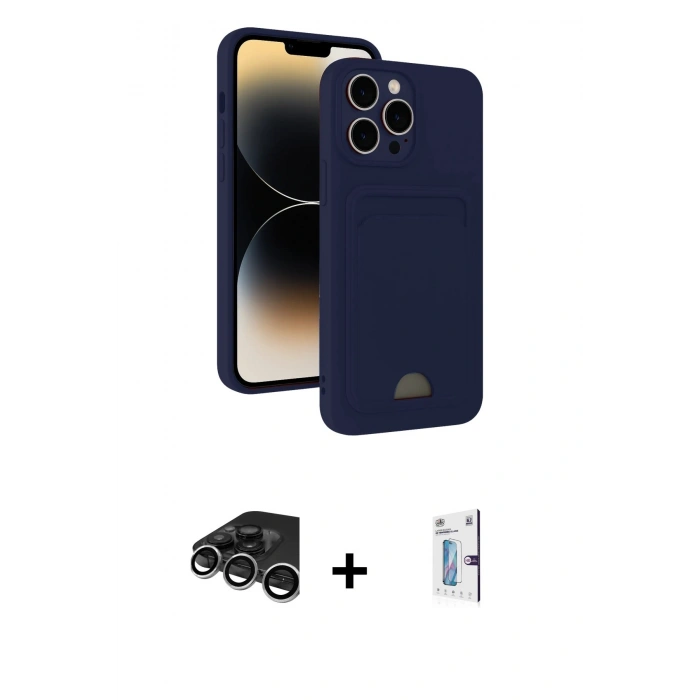 MARSİLYAN™- iPhone 15 Pro Kılıf Vadi Çizgi Prime - Siyah Bilvis 0.18mm Plus Cam Ekran Koruyucu + Raze Metal Kamera Lens - GS