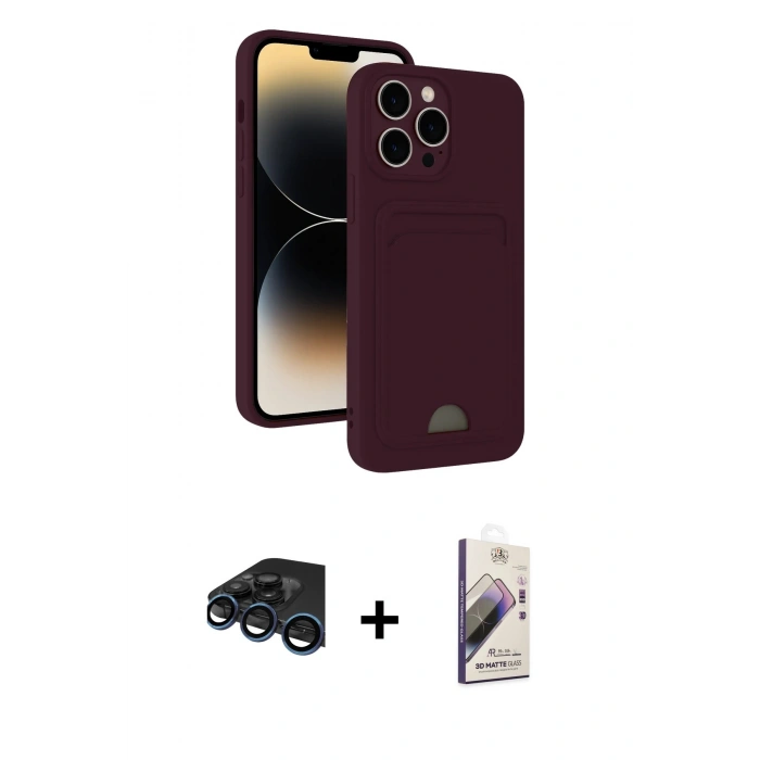 MARSİLYAN™- iPhone 15 Pro Kılıf Vadi Çizgi Prime - Siyah Bilvis 3D Mat Cam Ekran Koruyucu + Raze Metal Kamera Lens - LT