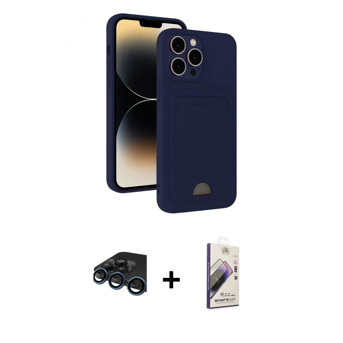 MARSİLYAN™- iPhone 15 Pro Kılıf Vadi Çizgi Prime - Siyah Bilvis 3D Mat Cam Ekran Koruyucu + Raze Metal Kamera Lens - LT